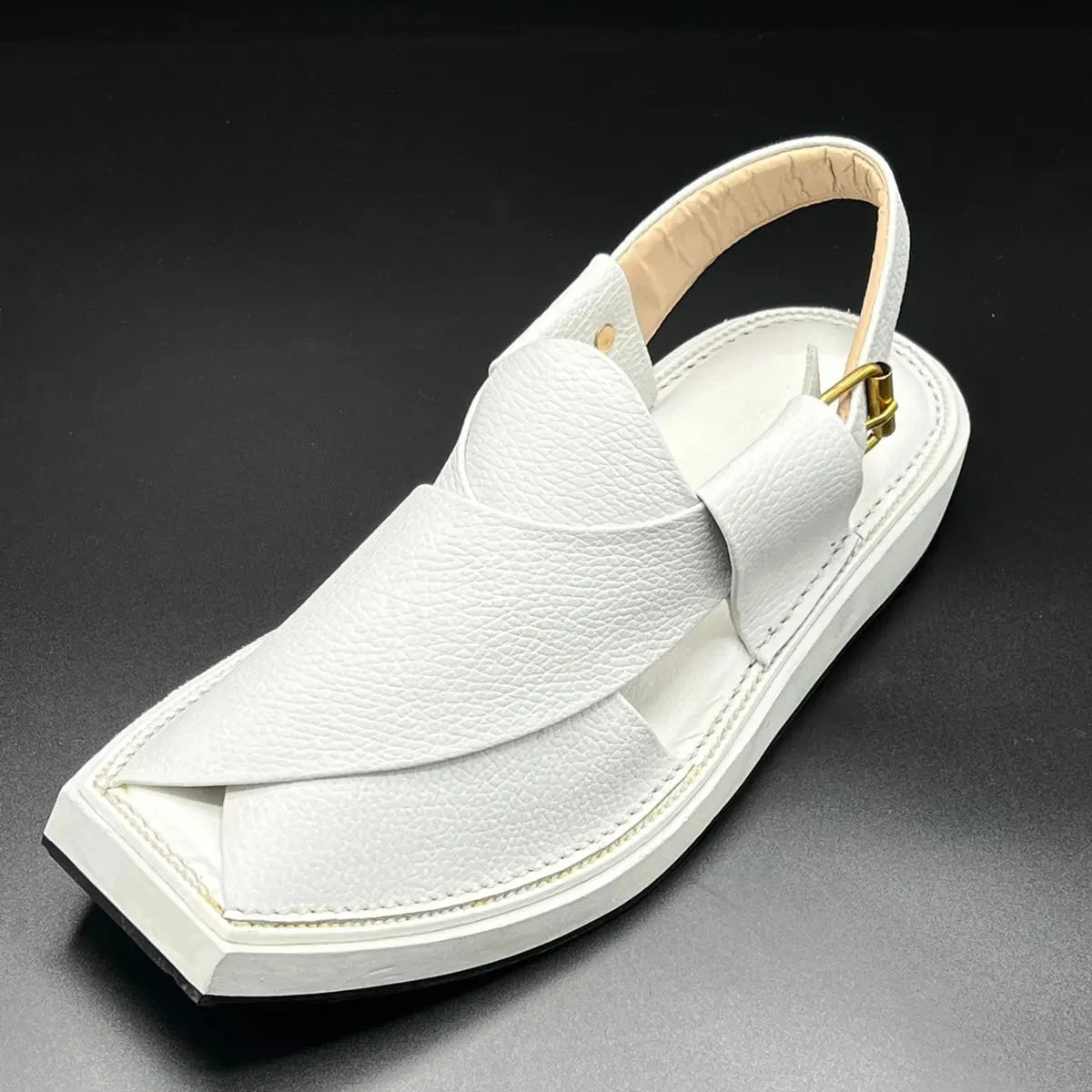 Kaptan White Doted Handmade Chappal